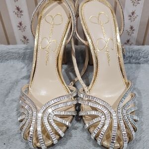Jessica Simpson Gold and Silver Strappy Heels
